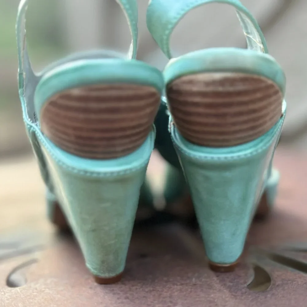 Vintage Bronx Shay Aqua Slingback Wedge Sandal EU 37 / US 7